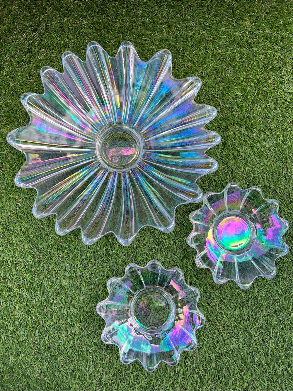 VINTAGE Federal Glass Celestial Bowl Set  iridescent starburst design 60s whimsy